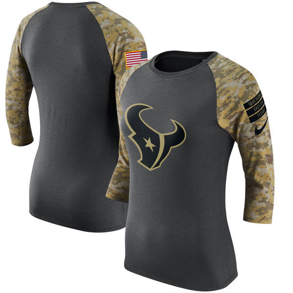 Womens Houston Texans Salute to Service Performance Sleeve Raglan T-Shirt Charcoal Camo