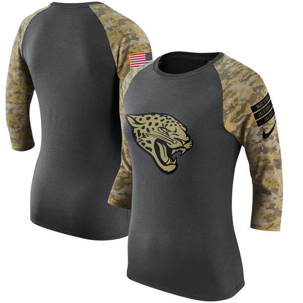 Womens Jacksonville Jaguars Salute to Service Performance Sleeve Raglan T-Shirt Charcoal Camo