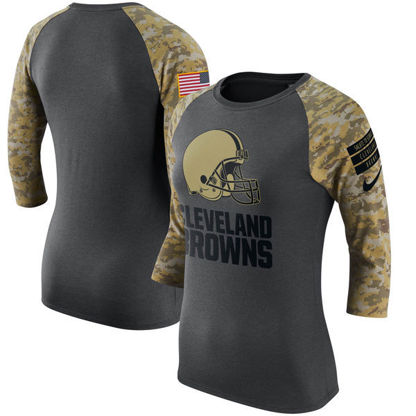 Womens Cleveland Browns Salute to Service Performance Sleeve Raglan T-Shirt Charcoal Camo