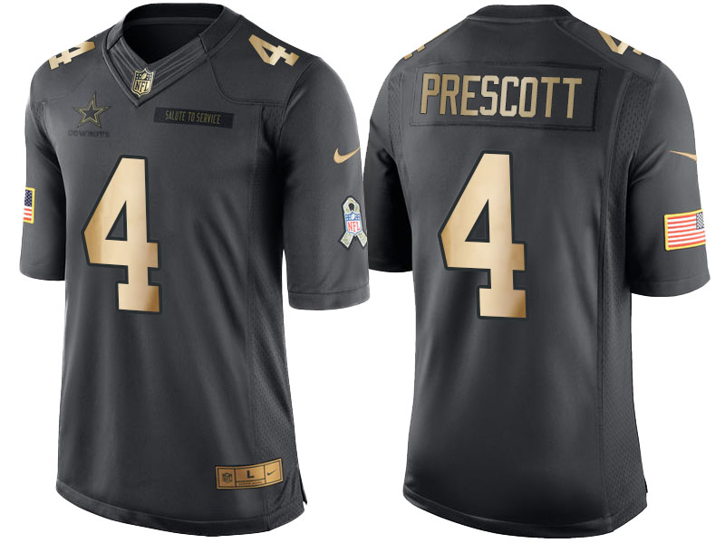 NFL Dallas Cowboys #4 Prescott Gold Salute to Service Jersey