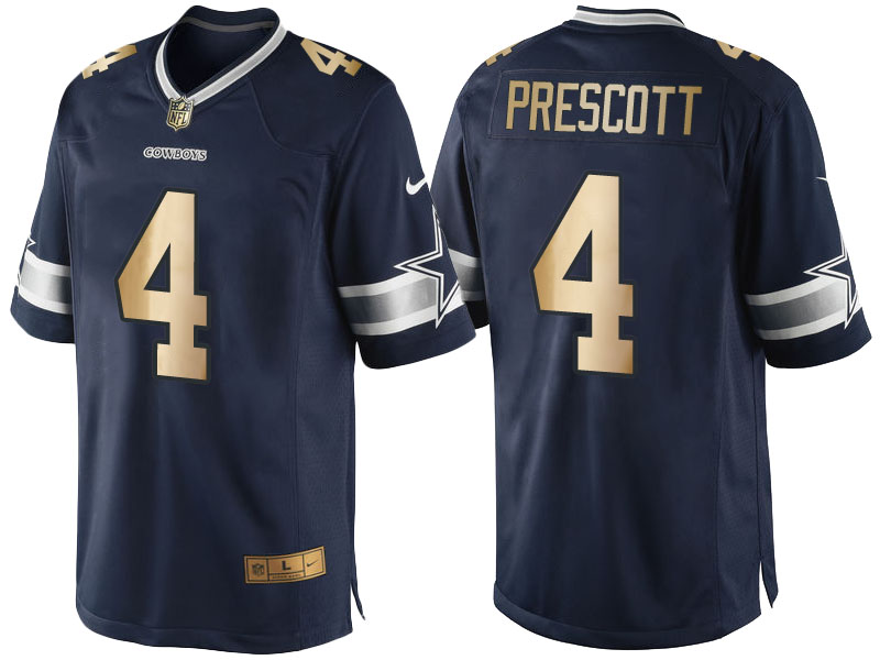 Mens Nike Dallas Cowboys #4 Prescott Elite Navy Gold NFL Jersey