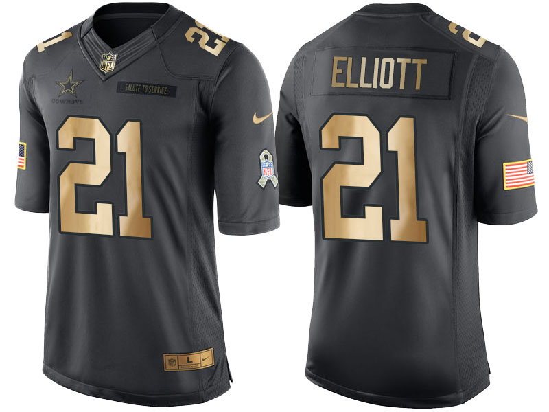 NFL Dallas Cowboys #21 Ezekiel Elliott Gold Salute to Service Jersey