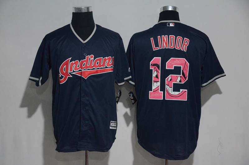 MLB Cleveland Indians #12 Lindor D.Blue New Jersey
