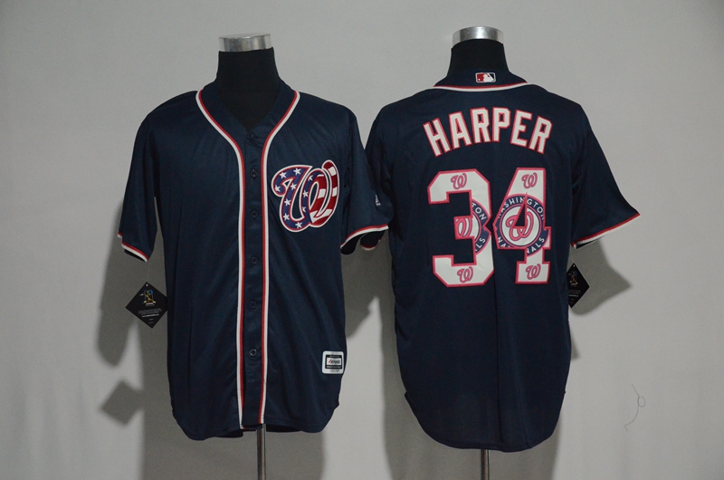 MLB Washington Nationals #34 Harper D.Blue Jersey