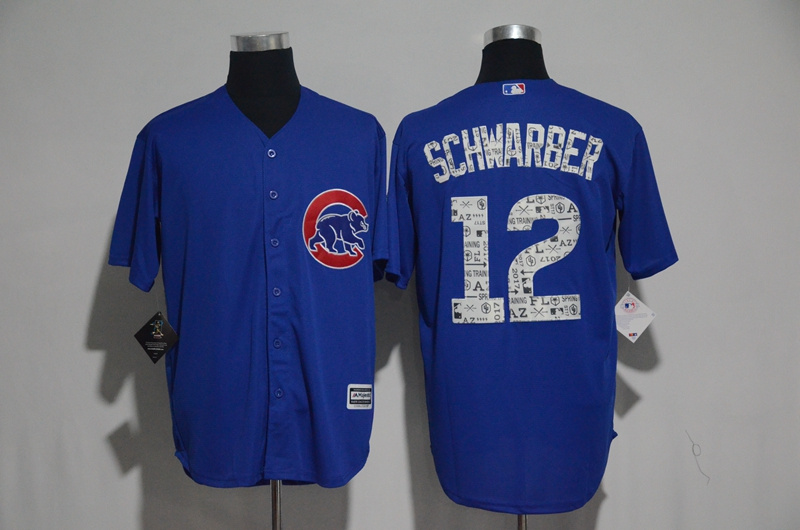 MLB Chicago Cubs #12 Schwarber Blue Spring Trainging Jersey