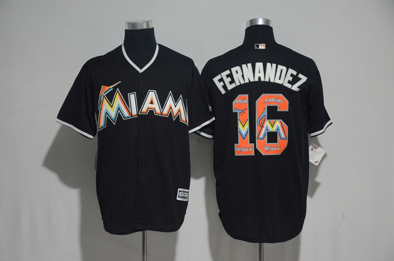 MLB Miami Marlins #16 Fernandez Black Painting Number Jersey