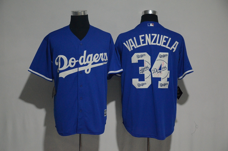 MLB Los Angeles Dodgers #34 Valenzuela Blue Painting Jersey