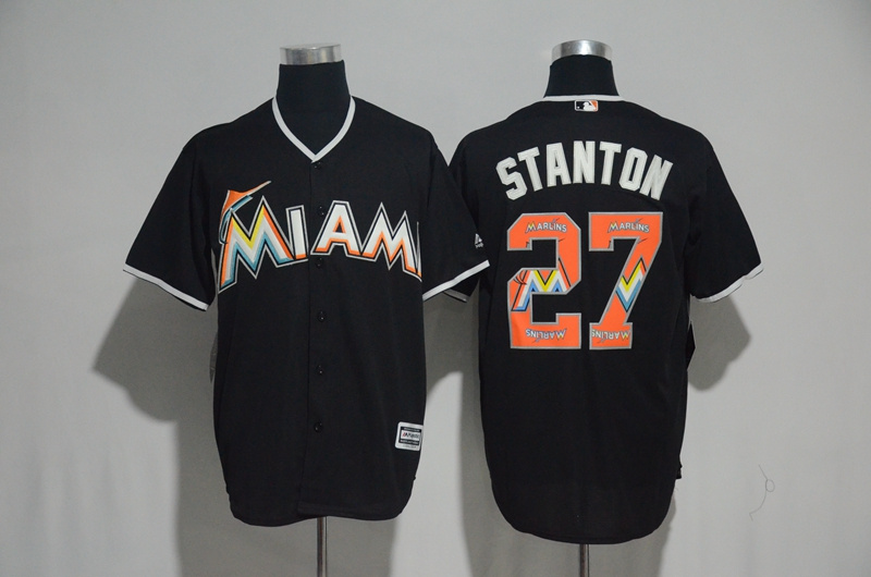 MLB Miami Marlins #27 Stanton Black Painting Number Jersey