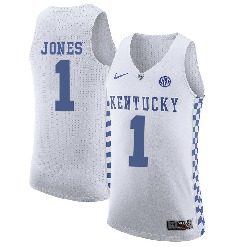 NCAA Basketball Kentucky Wildcats #1 Jones College White Jersey