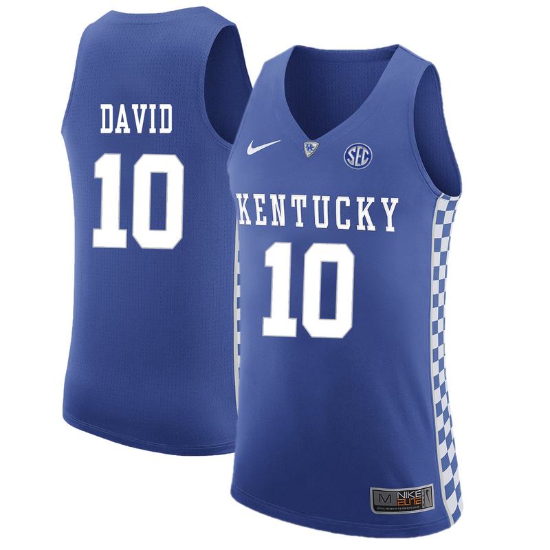NCAA Basketball Kentucky Wildcats #10 David College Blue Jersey