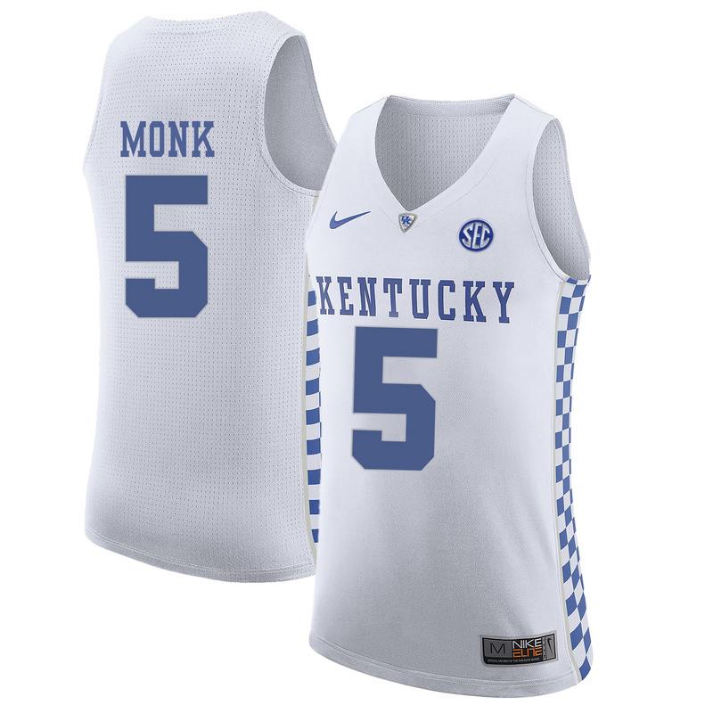 NCAA Basketball Kentucky Wildcats #5 Monk College White Jersey
