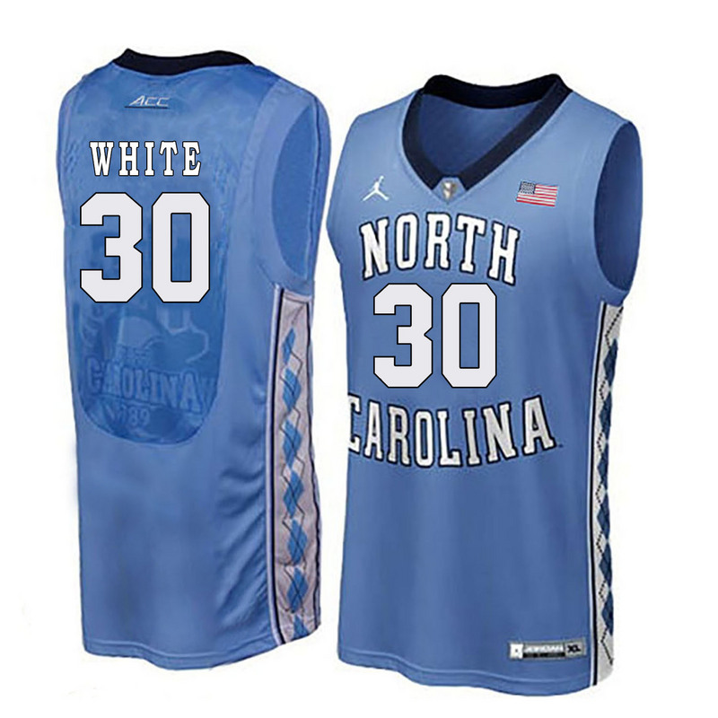 NCAA Basketball North Carolina #30 White Blue College Jersey