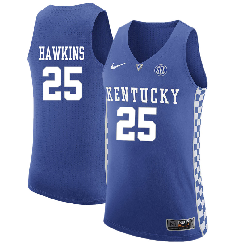 NCAA Basketball Kentucky Wildcats #25 Hawkins College Blue Jersey