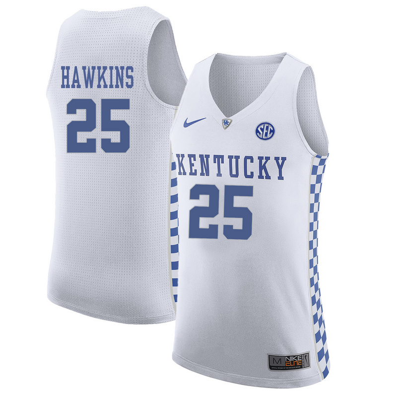 NCAA Basketball Kentucky Wildcats #25 Hawkins College White Jersey
