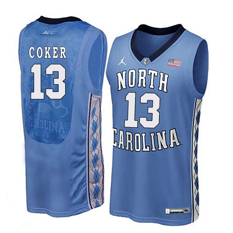 NCAA Basketball North Carolina #13 Coker Blue College Jersey
