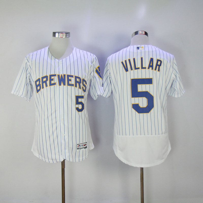 MLB Milwaukee Brewers #5 Villar White Pinstripe Elite Jersey