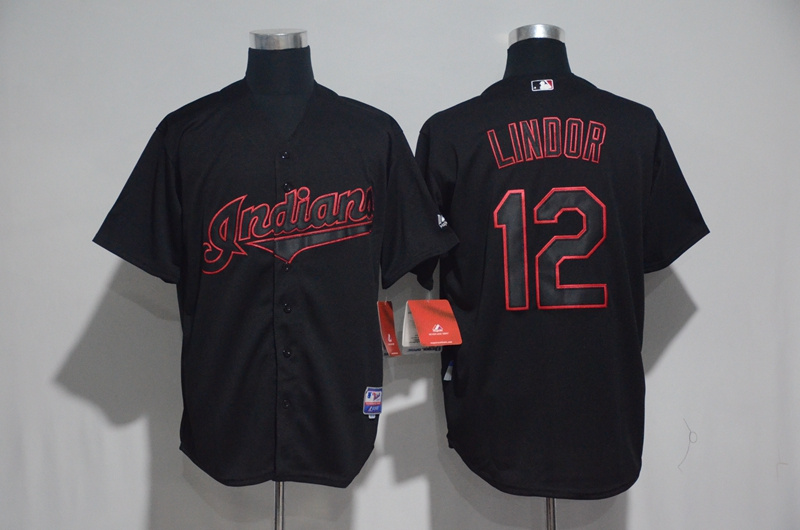 MLB Cleveland Indians #12 Lindor Black Jersey