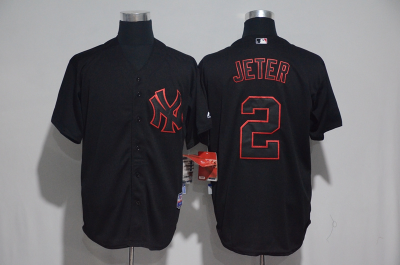 MLB New York Yankees #2 Jeter Black Jersey