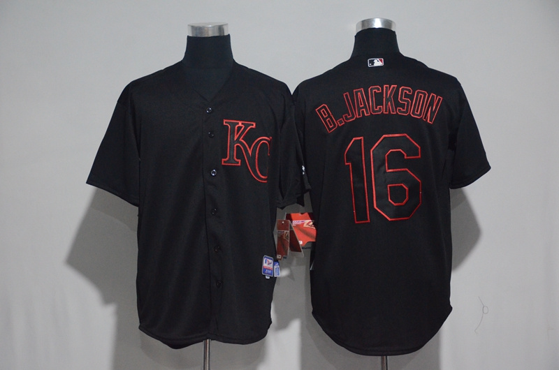 MLB Kansas City Royals #16 B.Jackson Black Jersey