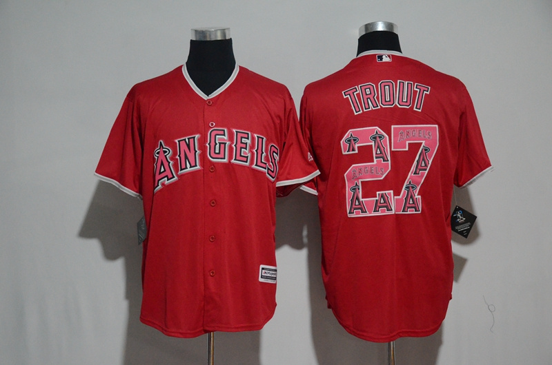 MLB Los Angeles Angels #27 Trout Red Painting Jersey