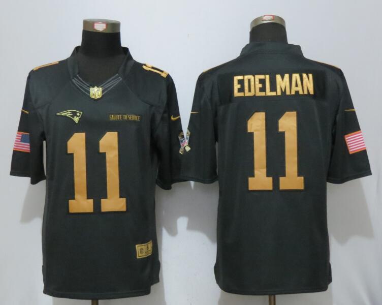 New Nike New England Patriots 11 Edelman Gold Anthracite Salute To Service Limited Jersey