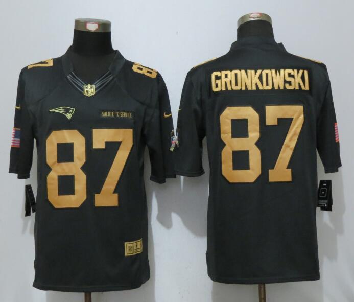 New Nike New England Patriots 87 Gronkowski Gold Anthracite Salute To Service Limited Jersey