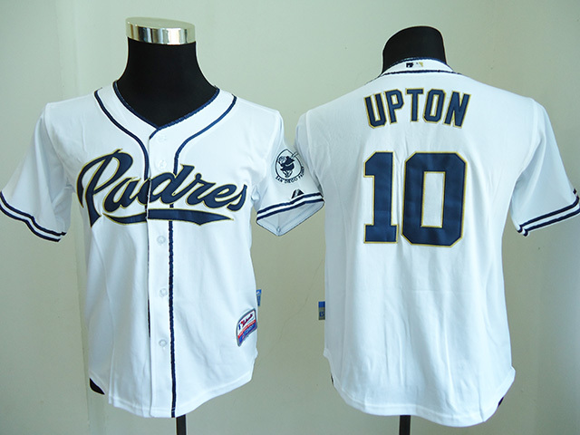 Kids MLB San Diego Padres #10 Upton White Jersey