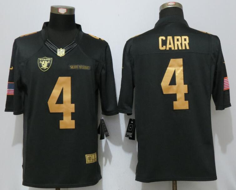 NEW Nike Oakland Raiders 4 Carr Gold Anthracite Salute To Service Limited Jersey