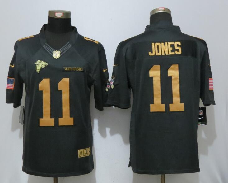 New Nike Atlanta Falcons 11 Jones Gold Anthracite Salute To Service Limited Jersey