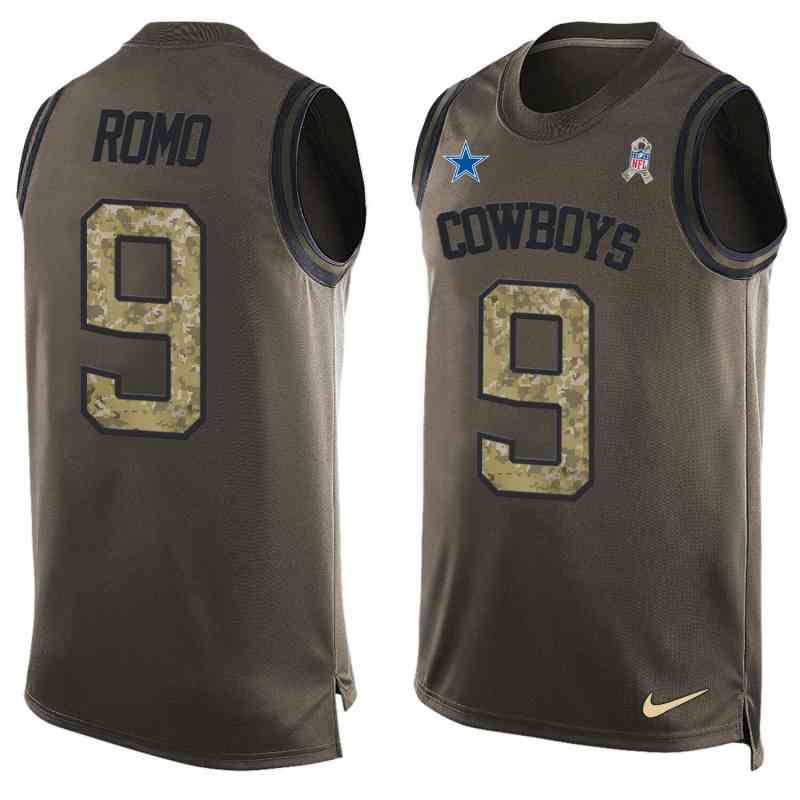 NFL Dallas Cowboys #9 Romo Limited Green Salute to Service Tank Top