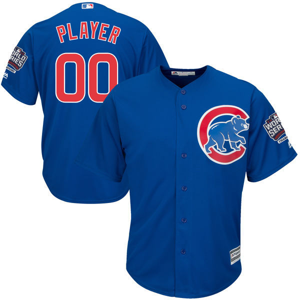 Majestics MLB Chicago Cubs Custom Blue Jersey with World Series Patch
