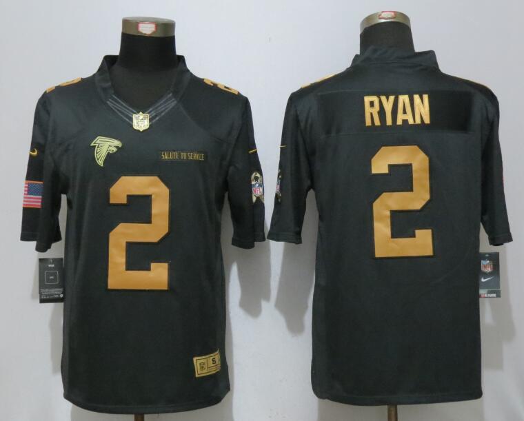 New Nike Atlanta Falcons 2 Ryan Gold Anthracite Salute To Service Limited Jersey
