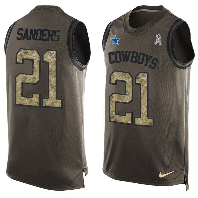 NFL Dallas Cowboys #21 Sanders Limited Green Salute to Service Tank Top