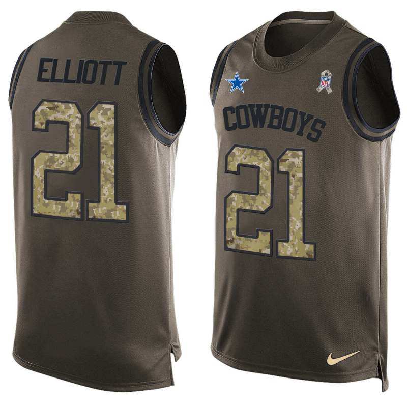 NFL Dallas Cowboys #21 Elliott Limited Green Salute to Service Tank Top