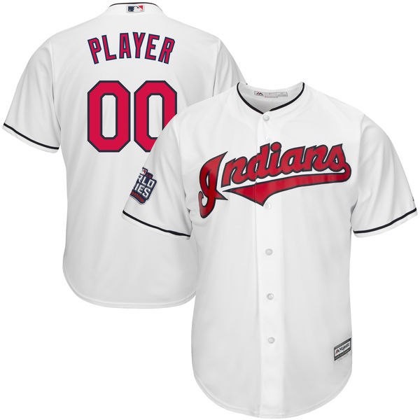 Majestics MLB Cleveland Indians Custom White Jersey with World Series Patch