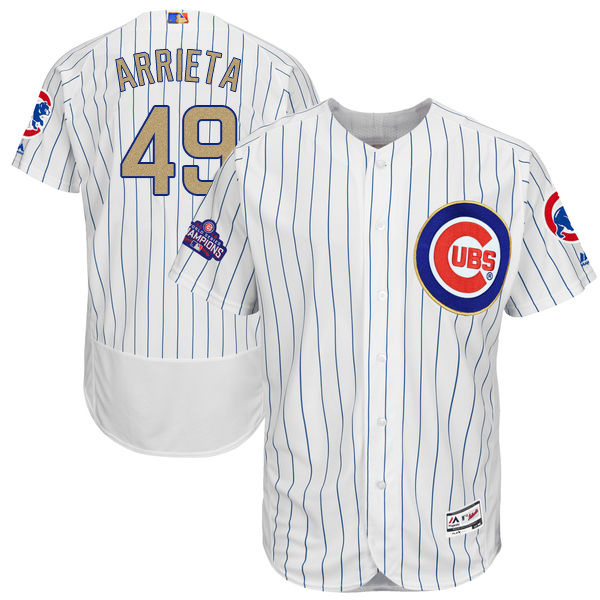 MLB Majestic Chicago Cubs #49 Arrieta Gold Program White Flex Base Elite Jersey