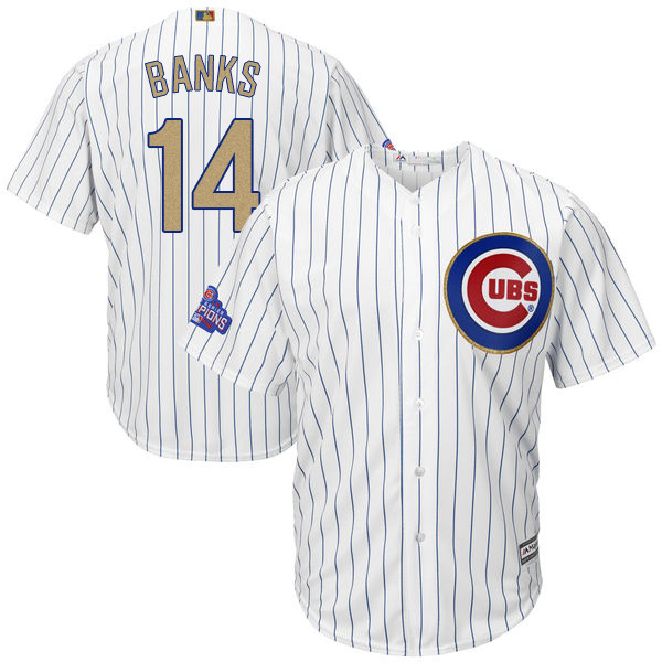 MLB Majestic Chicago Cubs #14 Banks Gold Program White Jersey