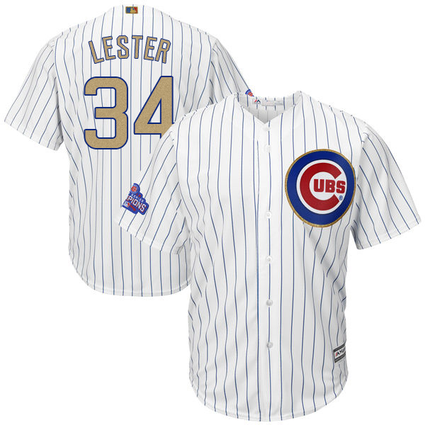 MLB Majestic Chicago Cubs #34 Lester Gold Program White Jersey