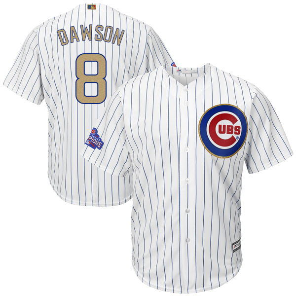 MLB Majestic Chicago Cubs #8 Dawson Gold Program White Jersey