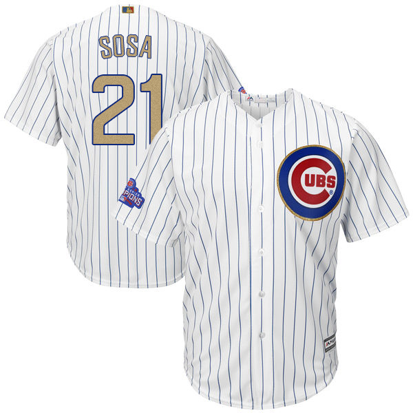 MLB Majestic Chicago Cubs #21 Sosa Gold Program White Jersey