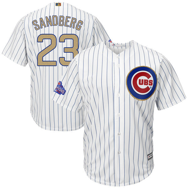 MLB Majestic Chicago Cubs #23 Sandberg Gold Program White Jersey
