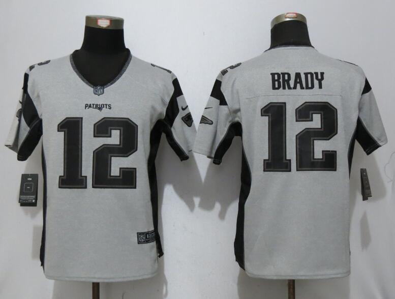 Women New Nike New England Patriots 12 Brady Nike Gridiron Gray II Elite Jersey  