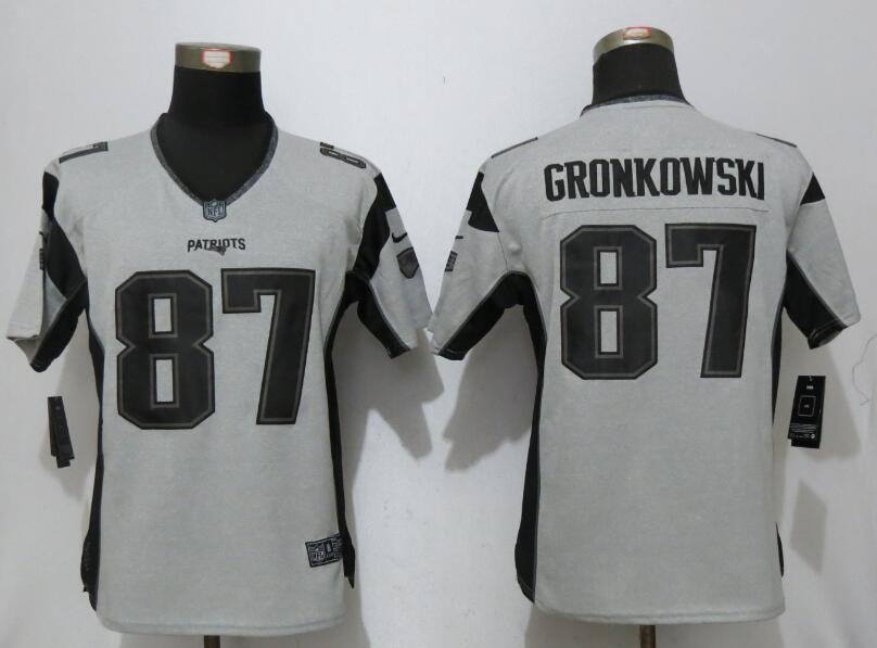 Women New Nike New England Patriots 87 Gronkowski Nike Gridiron Gray II Elite Jersey  