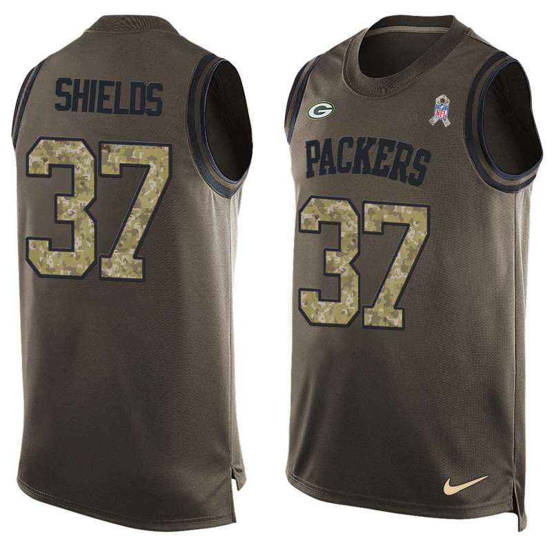 NFL Green Bay Packers #37 Shields Limited Green Salute to Service Tank Top