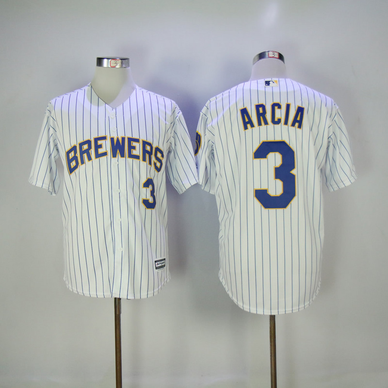MLB Milwaukee Brewers #3 Arcia White Game Jersey