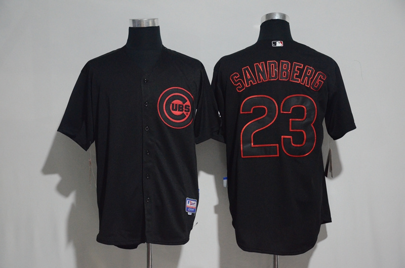 MLB Chicago Cubs #23 Sandberg All Black Red Number Jersey