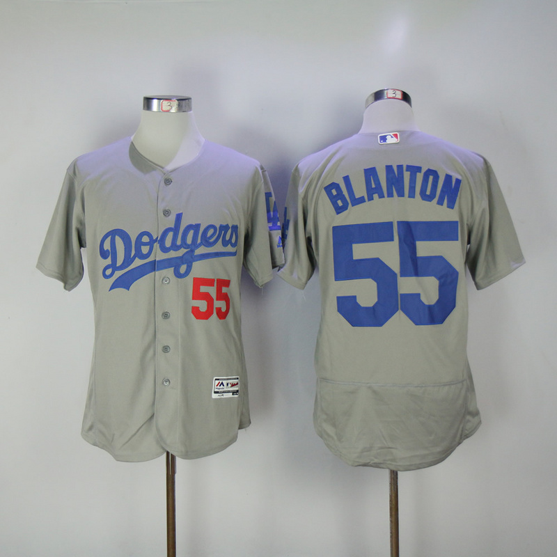 MLB Los Angeles Dodgers #55 Blanton Grey Elite Jersey