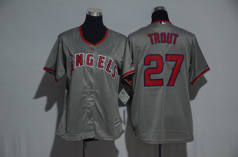 Women MLB Los Angeles Angels #27 Trout Grey Jersey