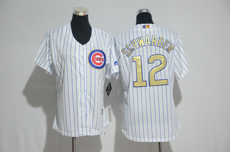 Womens Majestic Chicago Cubs #12 Schwarber Gold Program White Jersey