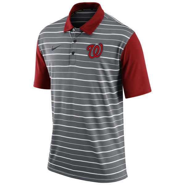 Mens Washington Nationals Nike Gray Dri-FIT Stripe Polo